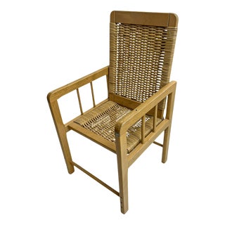 Scandinavian Style Wood and Wicker Children's Chair, 1970s For Sale