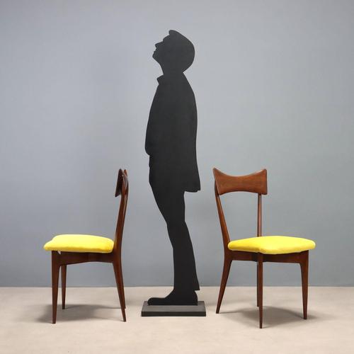 Elegant set of 4 chairs, stained beech wood, sprung seat, velvet upholstery. Very good condition, fully restored. This...