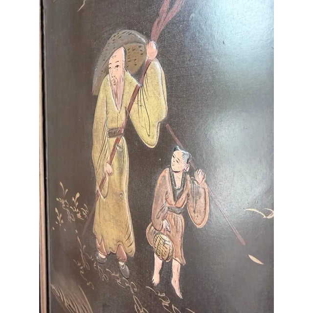 Bronze Asian Chinoiserie Coromandel Six-Panel Gilt Bronze Folding Screen For Sale - Image 8 of 14