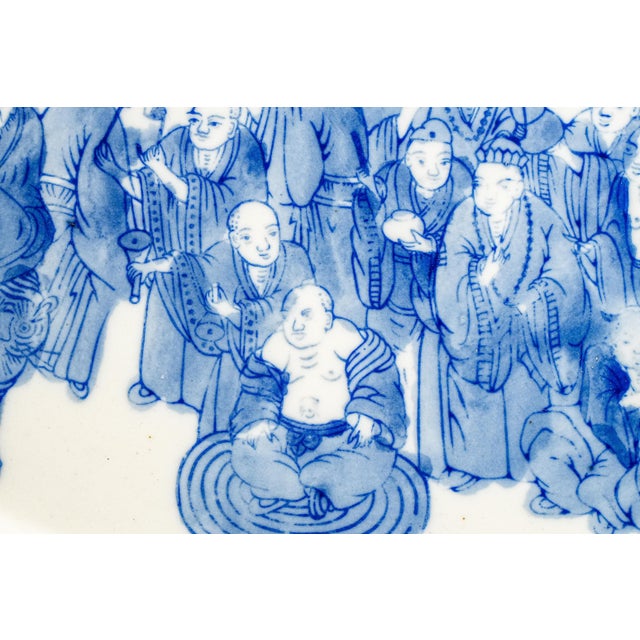 1980s Beautiful Vintage Blue and White Chinese Asian Hand Painted Porcelain Platter Tray For Sale In New York - Image 6 of 9