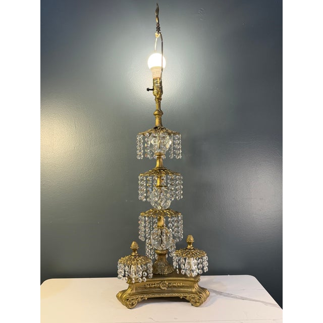 1968 Loevsky & Loevsky Hollywood Regency Vintage Crystal Table Lamps With New Shades — A Pair For Sale - Image 4 of 18