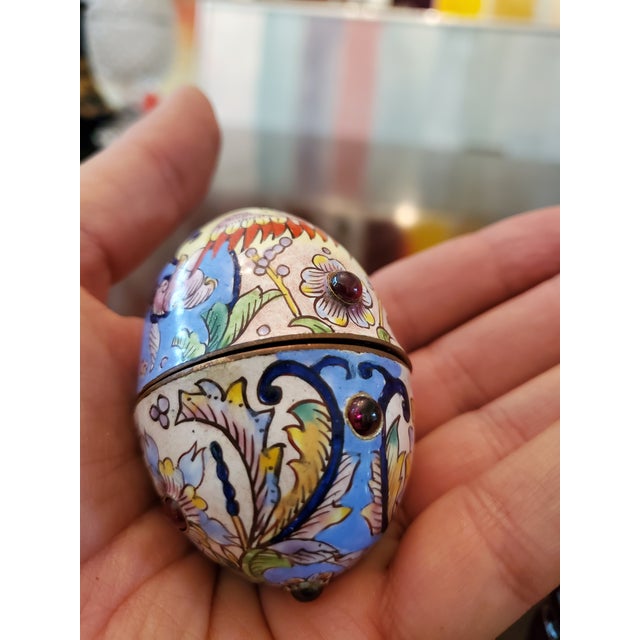 Lavender Antique Egg Shaped Enamel Jewel Box Jeweled Cabochons For Sale - Image 8 of 12