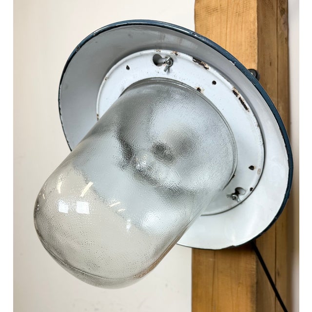 Blue Industrial Blue Painted Factory Wall Light from Elektrosvit, 1960s For Sale - Image 8 of 15