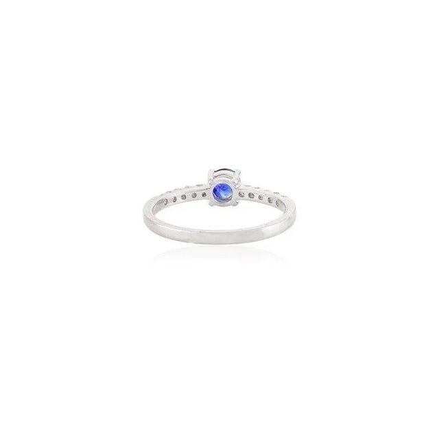 Tiny Deep Blue Sapphire and Diamond Ring in 14k Solid White Gold for Her Size 7 ( All Sizes Available) For Sale In New York - Image 6 of 8