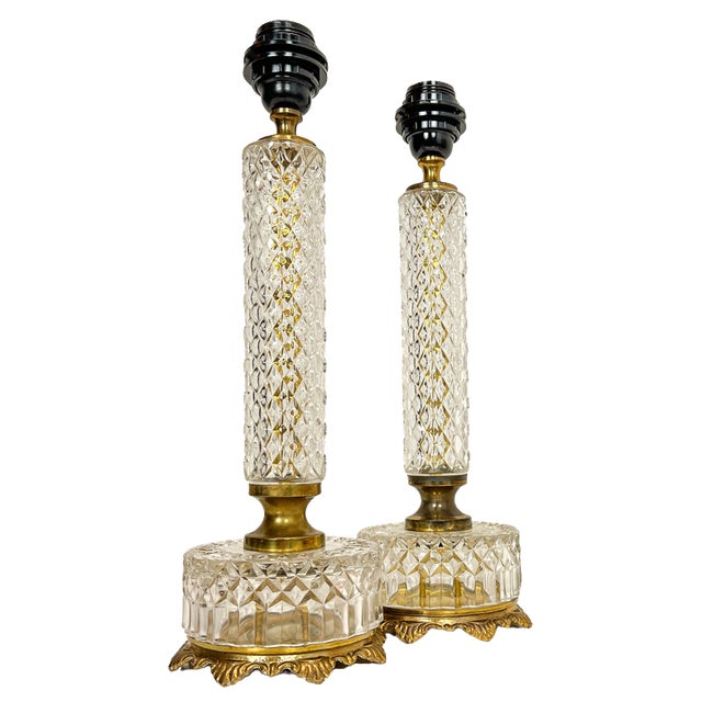 French Cut Glass or Crystal Table Lamps, 1950s, Set of 2 For Sale