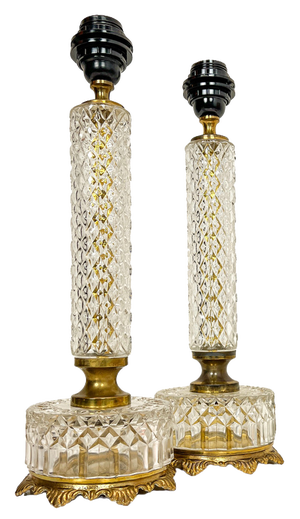 French Cut Glass or Crystal Table Lamps, 1950s, Set of 2