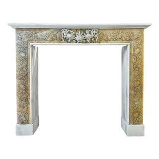 Antique Italian Carved Siena and White Marble Fireplace Mantel, 1850 For Sale