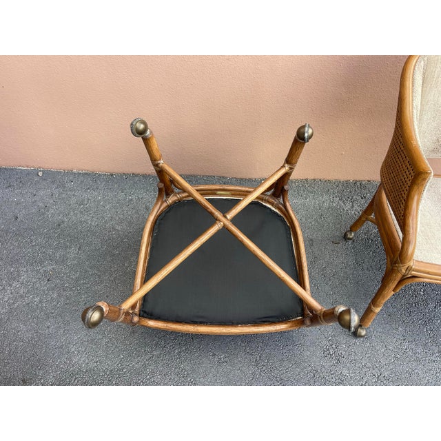 McGuire San Francisco Rattan & Cane Toboggan Dining Armchairs on Casters - Pair For Sale - Image 9 of 12