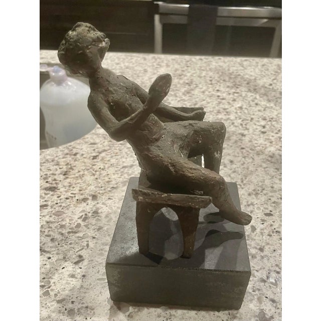 Vintage Bronze Sculpture of a Woman Seated in a Chair, 10” High For Sale - Image 9 of 9
