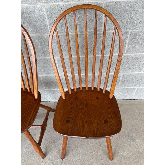 Mid 20th Century Hunt Country Furniture Hoop Back Oak Dining Side Chairs - Set of 4 For Sale - Image 5 of 12