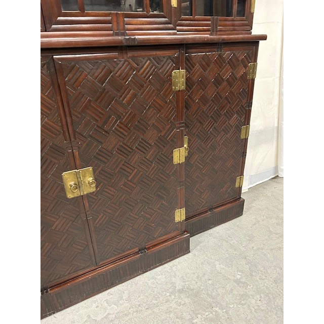 Brown 1950s Faux Bamboo Split Rattan Pagoda Cabinet For Sale - Image 8 of 12