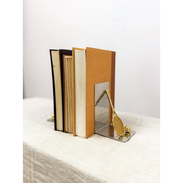 Vintage Mid-Century Modern Brass Racket Bookends MCM Style Art Deco For Sale In Tampa - Image 6 of 6