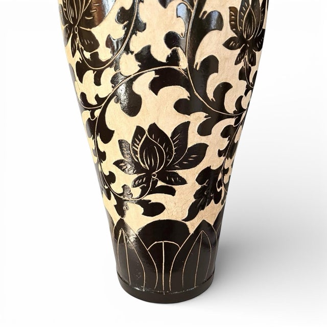 Mid 20th Century Large Carved Porcelain Floral Vases - A Pair For Sale - Image 5 of 8
