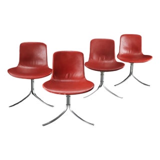 Mid-Century Danish Leather and Steel Pk9 Chairs by Poul Kjaerholm for E. Kold Christensen, 1960s, Set of 4 For Sale