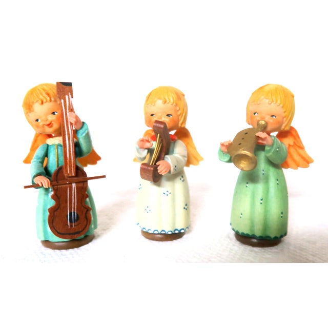 Green Anri - Hand-Crafted Hand-Painted Angels Playing Music for the Holidays! For Sale - Image 8 of 15