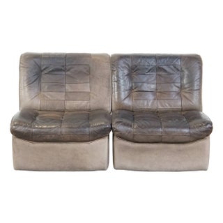 Grey Leather Modular Sofa, 1970s, Set of 2 For Sale