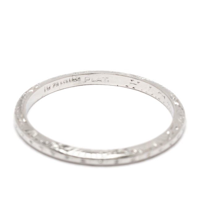 1930s Art Deco Engraved Band, Platinum, Ring Size 5.5, Stackable For Sale - Image 5 of 7