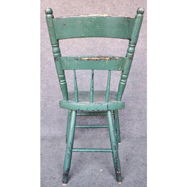 4 Antique Vintage Chair Wood Chippy Shabby Crackled Green Farmhouse Rustic For Sale - Image 4 of 7