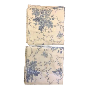 Vintage Late Century 20th 1970-1999 Laura Ashley Sophia Blue Floral Window Panels, Lined, Rod Pocket- a Pair