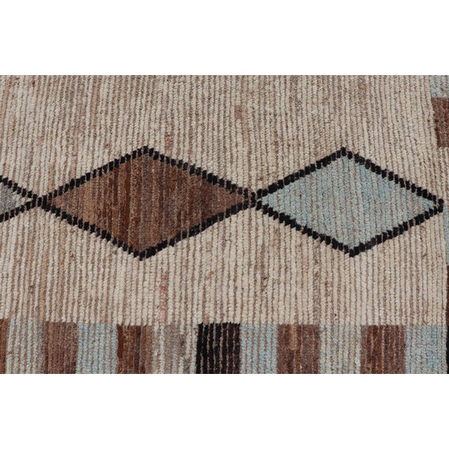 Beige Moroccan Tribal Runner With Geometric Design in Earthy Browns and Cool Blue 4'5 X 12'5 For Sale - Image 8 of 11