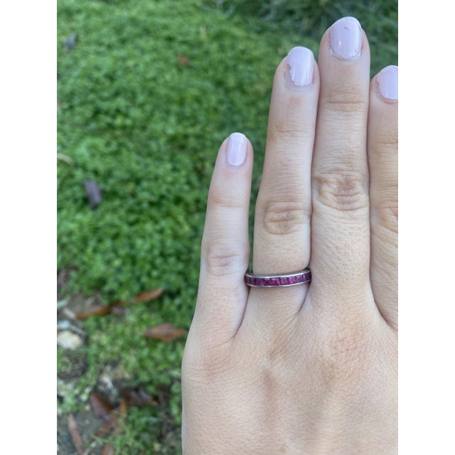 Metal 5.6ct Square Ruby Eternity Band Ring, 18k White Gold, Ring Size 6 For Sale - Image 7 of 7