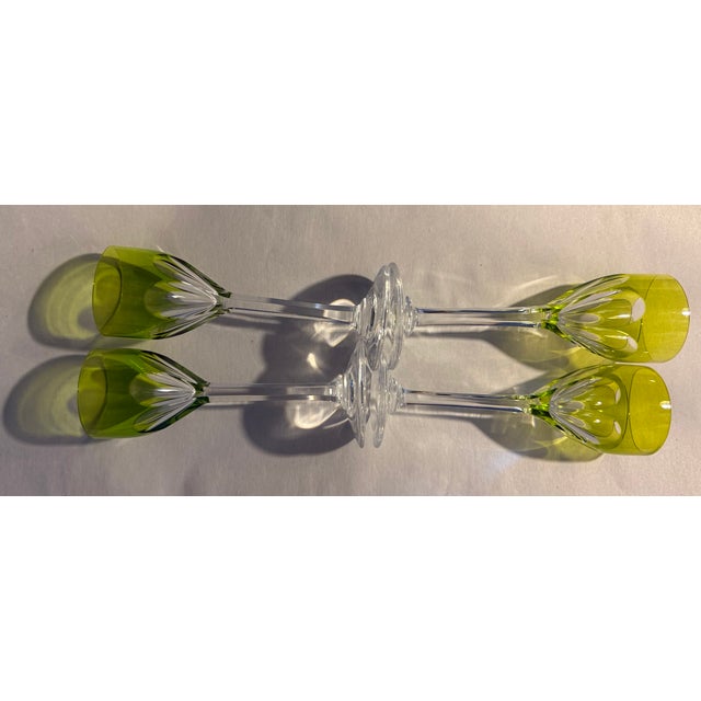Mid 20th Century Chartreuse and Green Baccarat Cordial Glasses in Genova Pattern - Set of 4 For Sale - Image 10 of 11