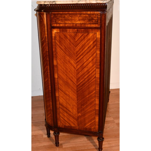 1900 Antique French Louis XVI Satinwood & Burl Walnut Marble Top Dresser For Sale - Image 10 of 13