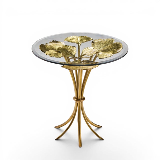 Jay Strongwater Lola Ginkgo Brass Leaf Side Table This side table measures: 25.75 wide x 25.75 deep x 25.75 inches high...