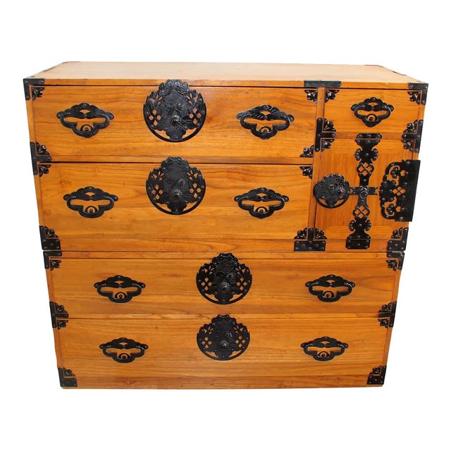 Bring timeless Japanese artistry and a touch of mystery into your home with this Antique Matsumoto Kasane Tansu, a...