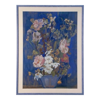 Vintage Large and Colorful Still Life Gouache Painting, Circa 1960 For Sale