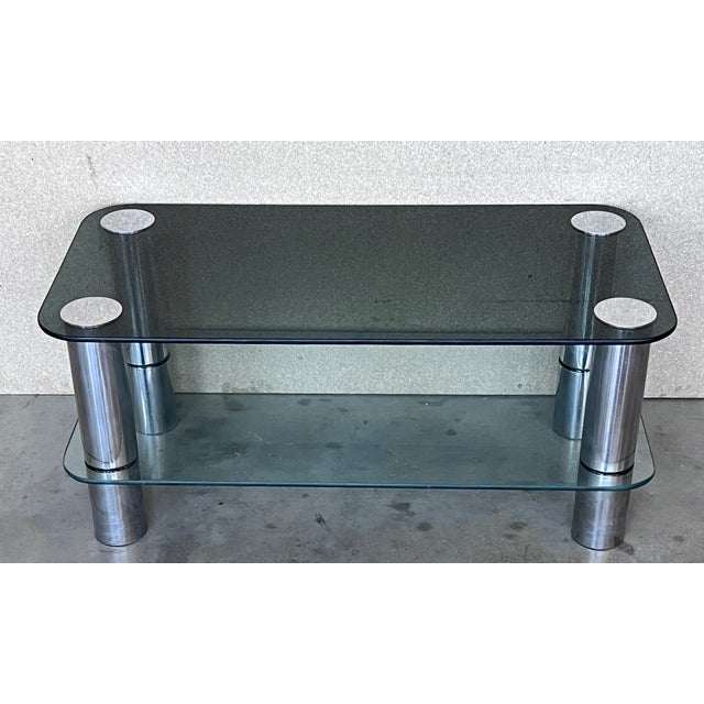 Mid-Century Modern Mid-Century Modern Tubular Chrome Two Tier Coffee Table With Smoked Glass Top For Sale - Image 3 of 9