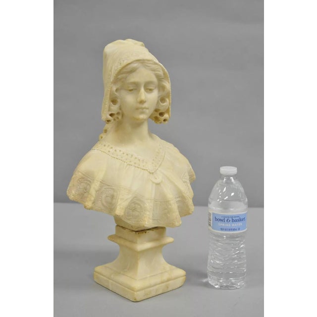 Antique Victorian Carved Alabaster Marble Figural Young Woman Maiden Bust Statue. Circa Early 20th Century. Measurements:...