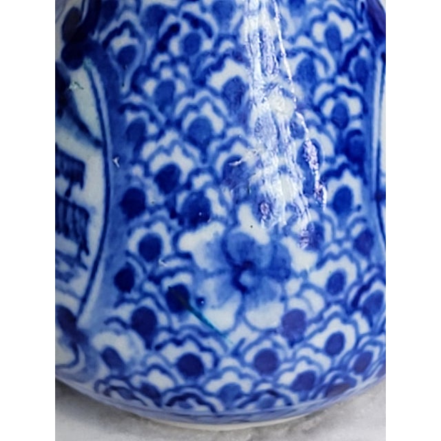 Ceramic Flow Blue Porcelain Vase With Traditional Asian Landscape For Sale - Image 7 of 12