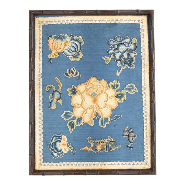 19th Century Chinese Panel With Forbidden Stitch Silk Appliques For Sale