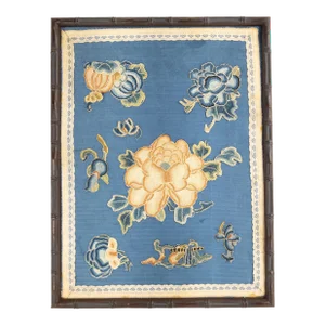 19th Century Chinese Panel With Forbidden Stitch Silk Appliques