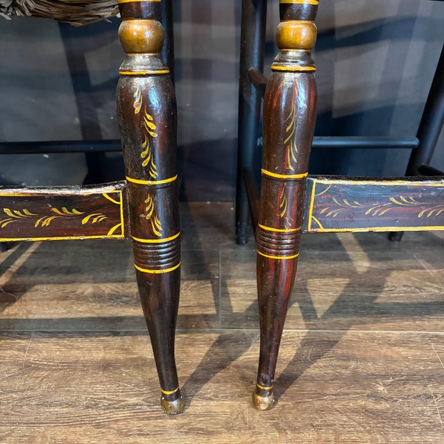 Early 19th Century American Painted Hitchcock-Style Side Chairs With Rush Seats and Gilt Stenciling For Sale - Image 12 of 12