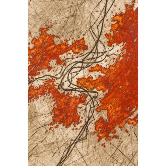 Late 20th Century Yannick Ballif - Untitled (Orange Leaves) Signed Modern Embossed Relief Etching For Sale - Image 5 of 6