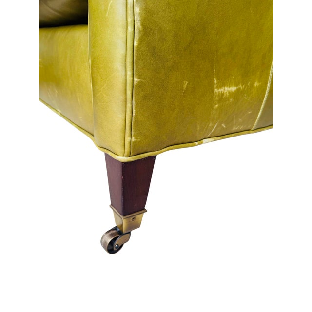 Vintage Cr Laine Olive Green Leather Lounge Chair & Ottoman | George Smith Style For Sale - Image 16 of 18