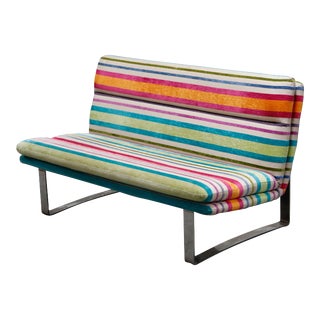 Vintage Striped Chenille and Chrome Loveseat Sofa's, c. 1990s For Sale