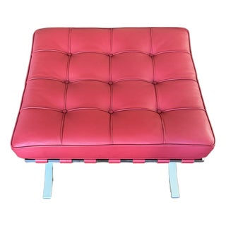 Authentic Design Within Reach Barcelona Stool – Red Tufted Leather & Chrome X‑Base For Sale