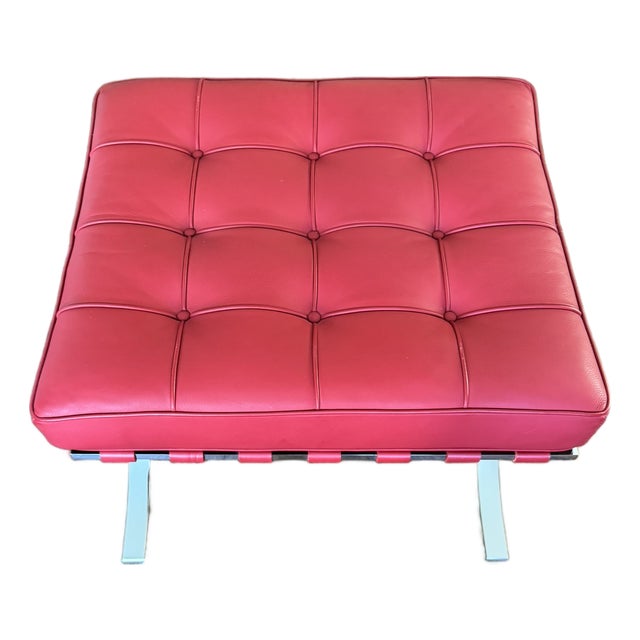 Authentic Design Within Reach Barcelona Stool – Red Tufted Leather & Chrome X‑Base For Sale