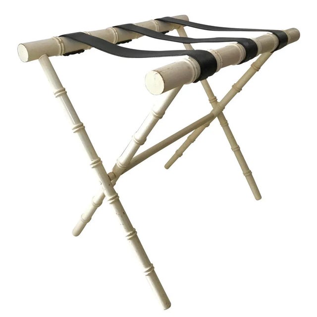 A Vintage ca 1950s Dorothy Draper Era Midcentury Hollywood Regency, Faux Bamboo foldable suitcase / luggage / tray holder...