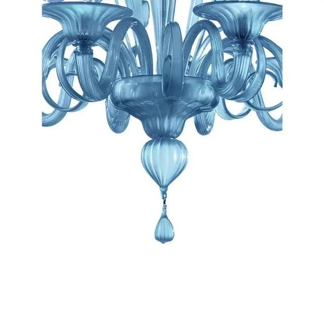 Contemporary Venetian Blue Satin Murano Glass Chandelier by Simoeng For Sale - Image 3 of 6
