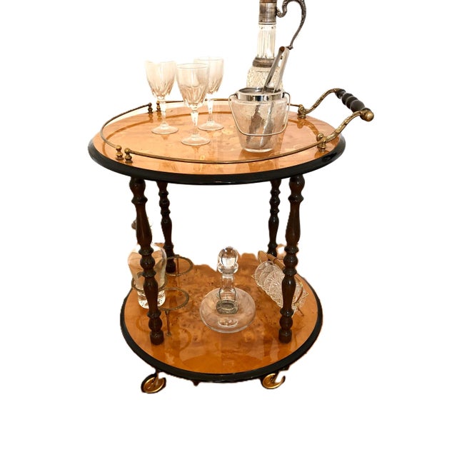 Wood Italian Sorrento Drop Leaf Rosewood Serving Trolley with Inlaid Brass Decor, 1950s For Sale - Image 7 of 7