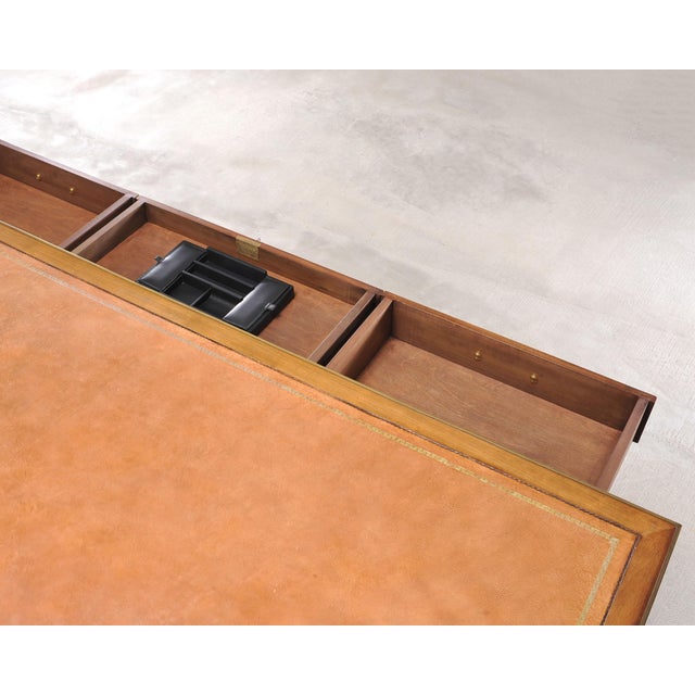 Midcentury French Palladian Fruitwood Library Table Desk 7 Ft For Sale - Image 14 of 18