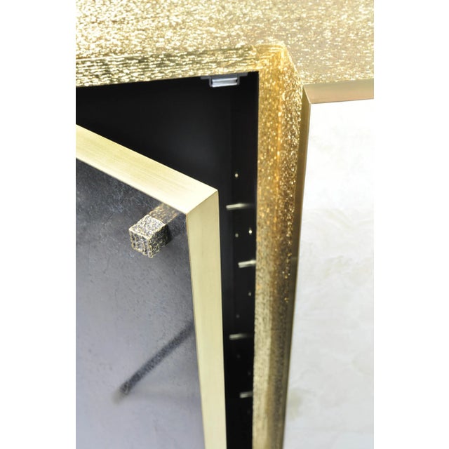 Gold Leaf Fiber Marquetry, Black Stone, Brass, and White Rock Crystal Cabinet by François-Xavier Turrou for Ginger Brown For Sale - Image 6 of 12