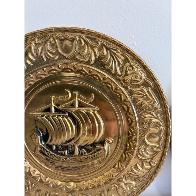 English Pair of Vintage English Embossed Brass Ship Plates For Sale - Image 3 of 13