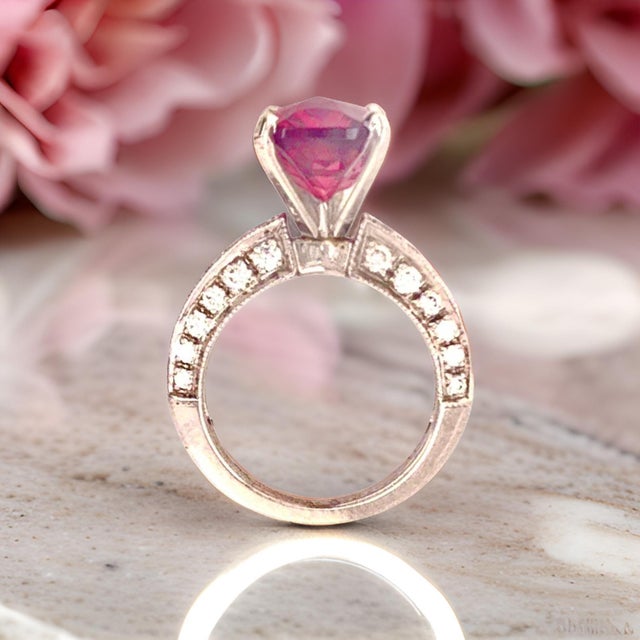 Diamond Tourmaline Rubellite Ring 3 Platinum 3.72 TCW Certified For Sale In New York - Image 6 of 17