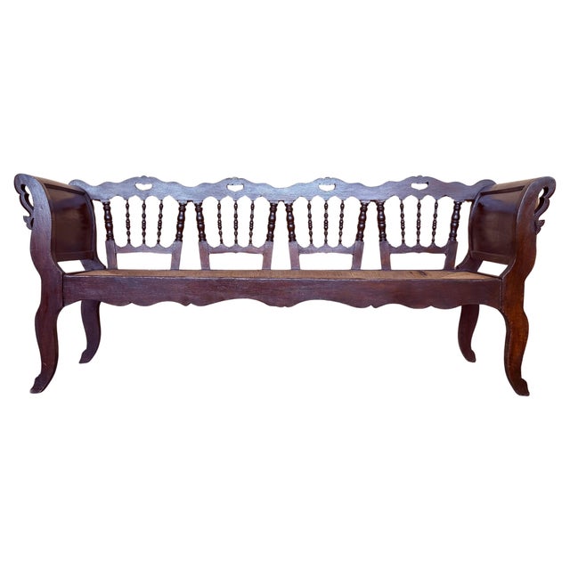 20th Century Large Catalan Bench in Walnut with Caned Seat For Sale - Image 9 of 18