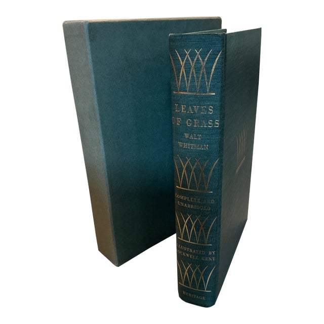 Mid-Century 1950 Heritage Club "Leaves of Grass" by Walt Whitman, Illustrated by Rockwell Kent - With Slipcase & Sandglass Insert For Sale